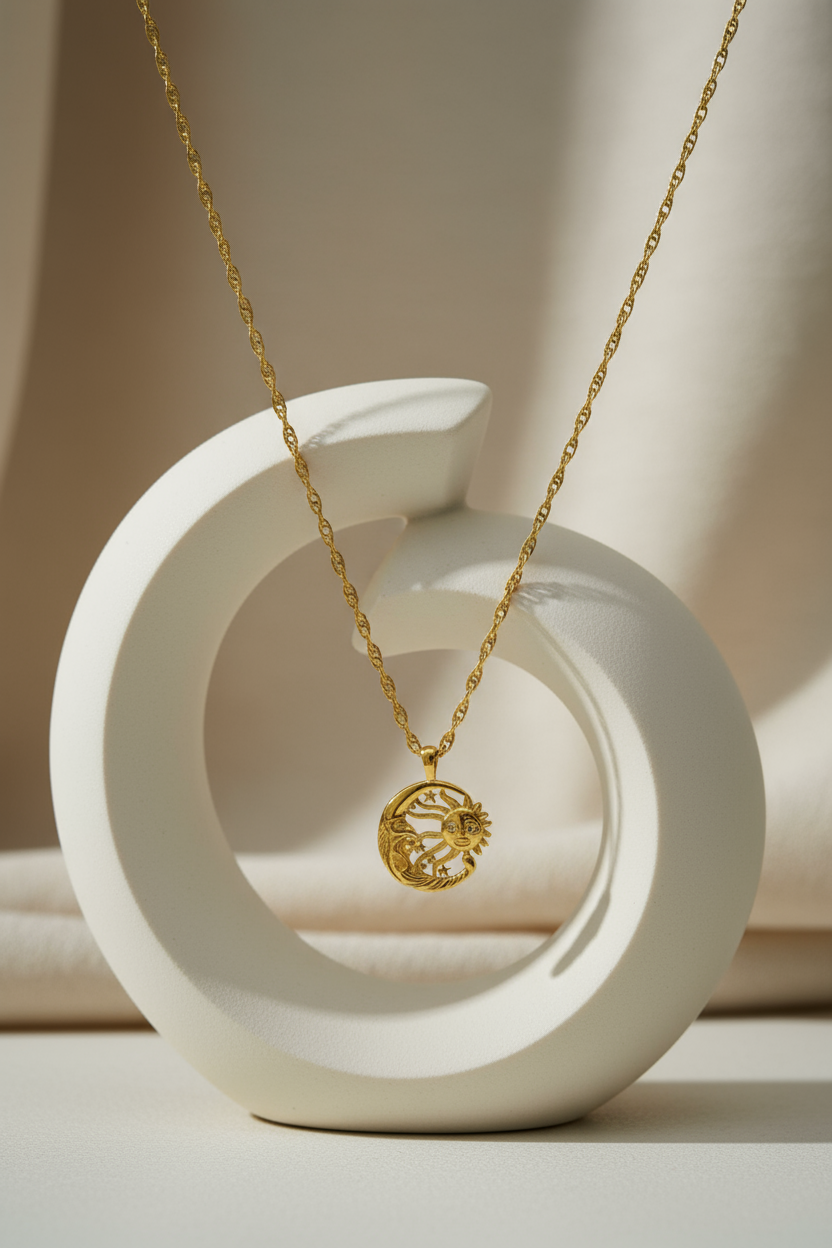 Moon and Sun Celestial Pendant Necklace